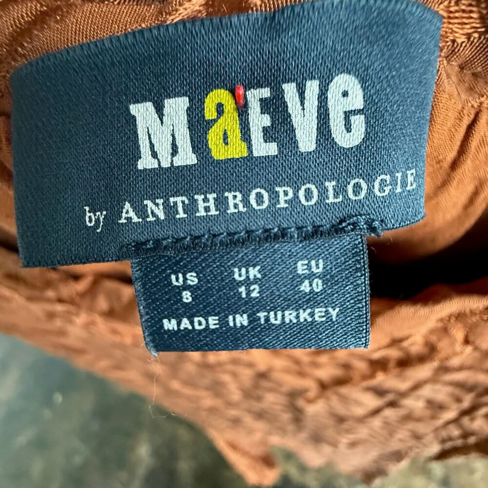 Anthropologie Maeve Midi Skirt Satin Jacquard Copper Tie Waist Crinkle A Line 8 - Picture 7 of 7